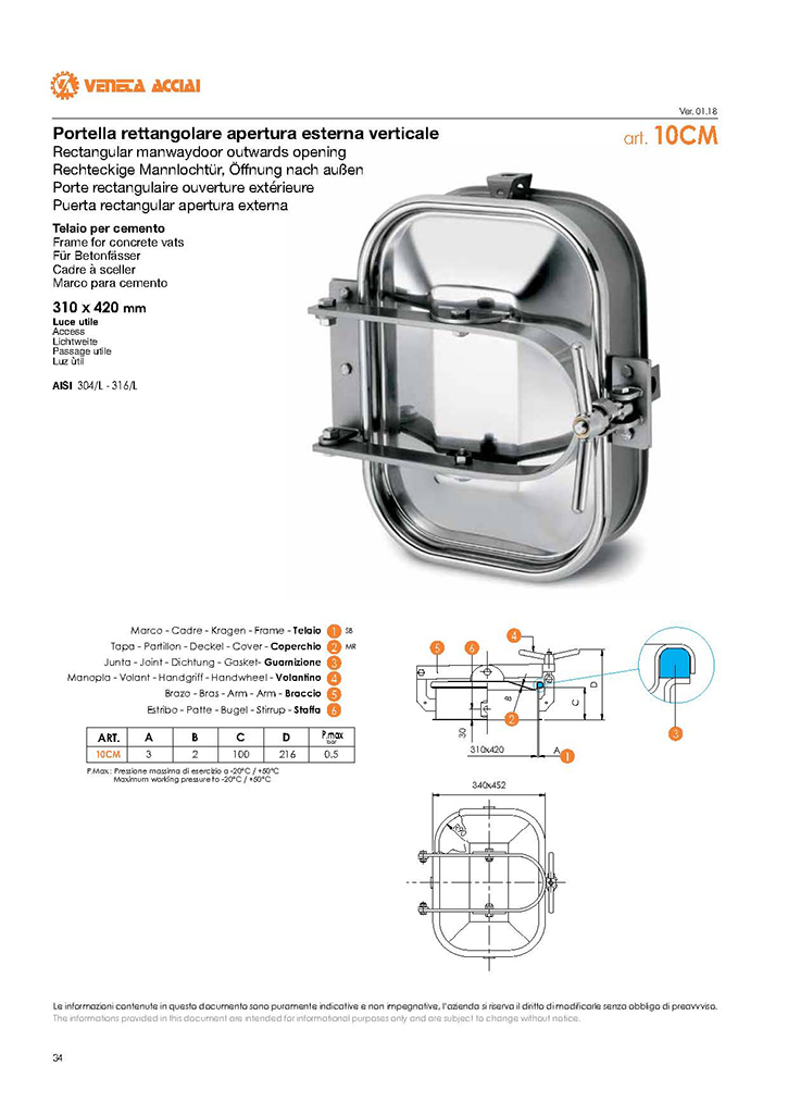 Porte rectangulaire inox