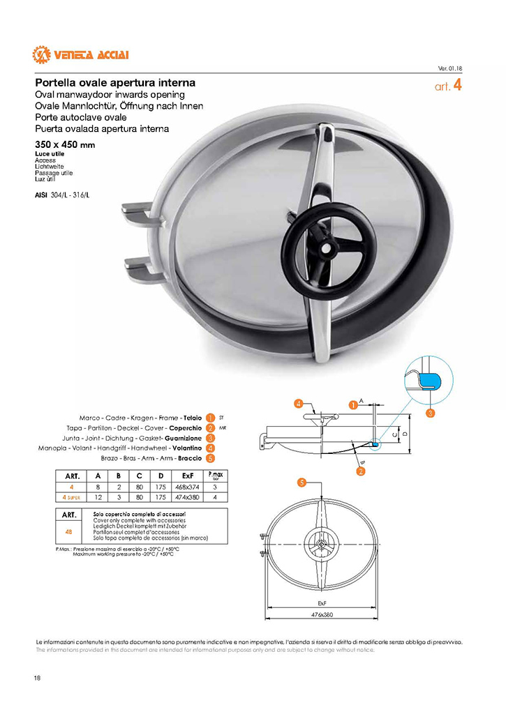 Porte autoclave ovale acier inoxydable made in Italy