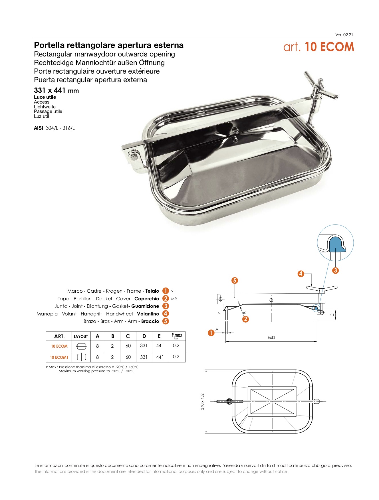 Porte rectangulaire ouverture extérieure horizontale