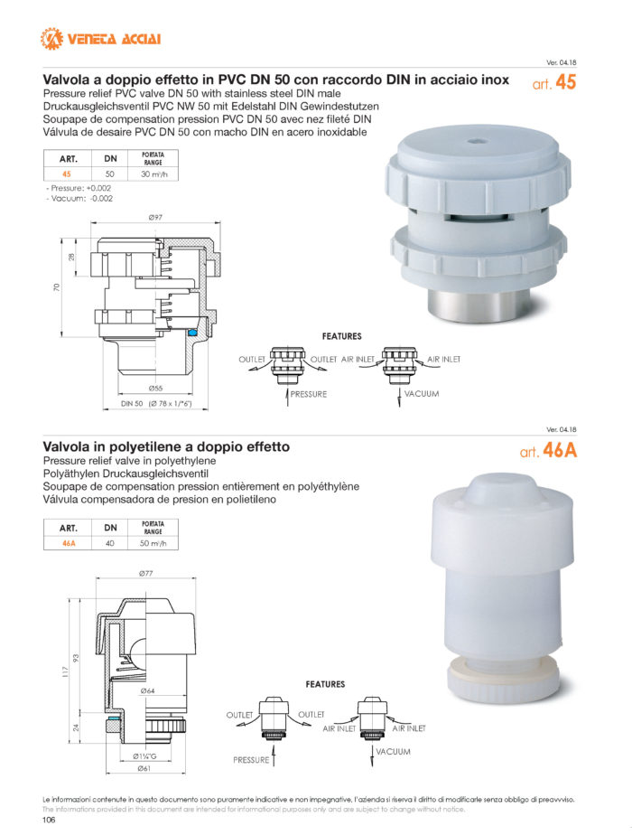 Soupape de compensation pression PVC DN 50 avec nez fileté DIN